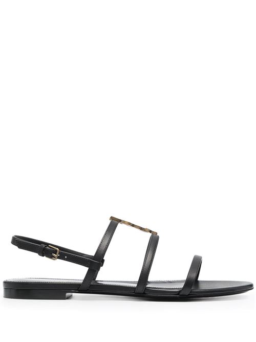 Black leather Cassandra monogram flat sandals SAINT LAURENT | 652758BDATT1000